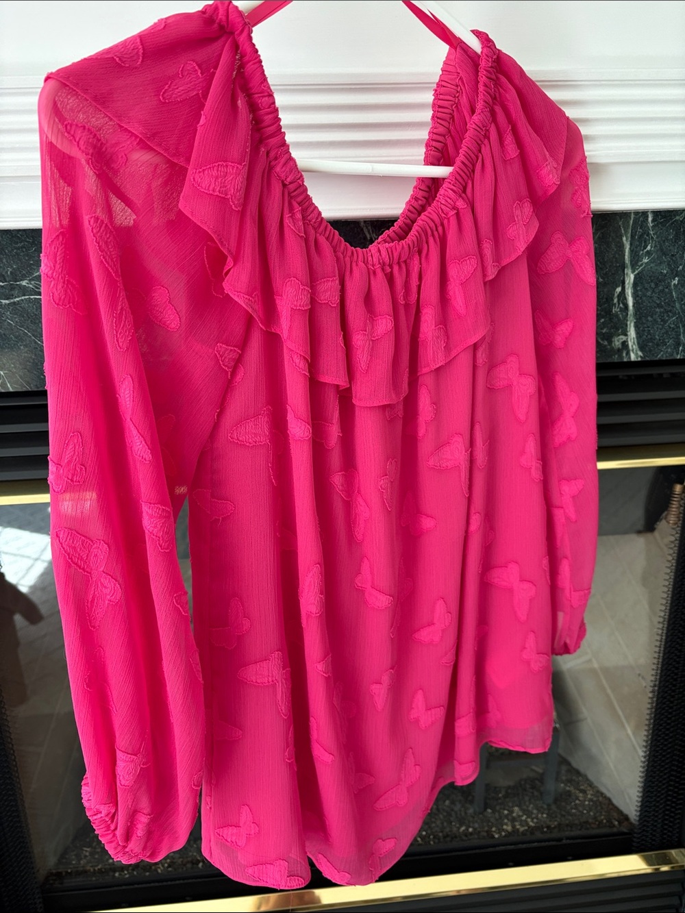 MICHAEL Michael Kors Hot Pink Ruffled Butterfly-Textured Blouse